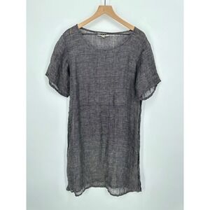 Flax Tunic Top Women Small Linen Short Sleeve Lagenlook Layering Airy Slits